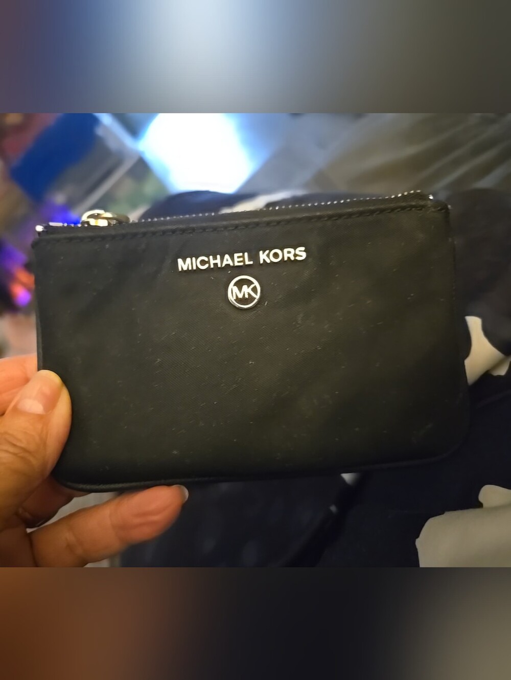 Michael Kors Black Leather Zip Wristlet with Gold Logo